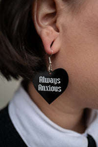 Always Anxious Black Heart Earrings