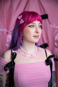 Pink Bow Pearl Necklace