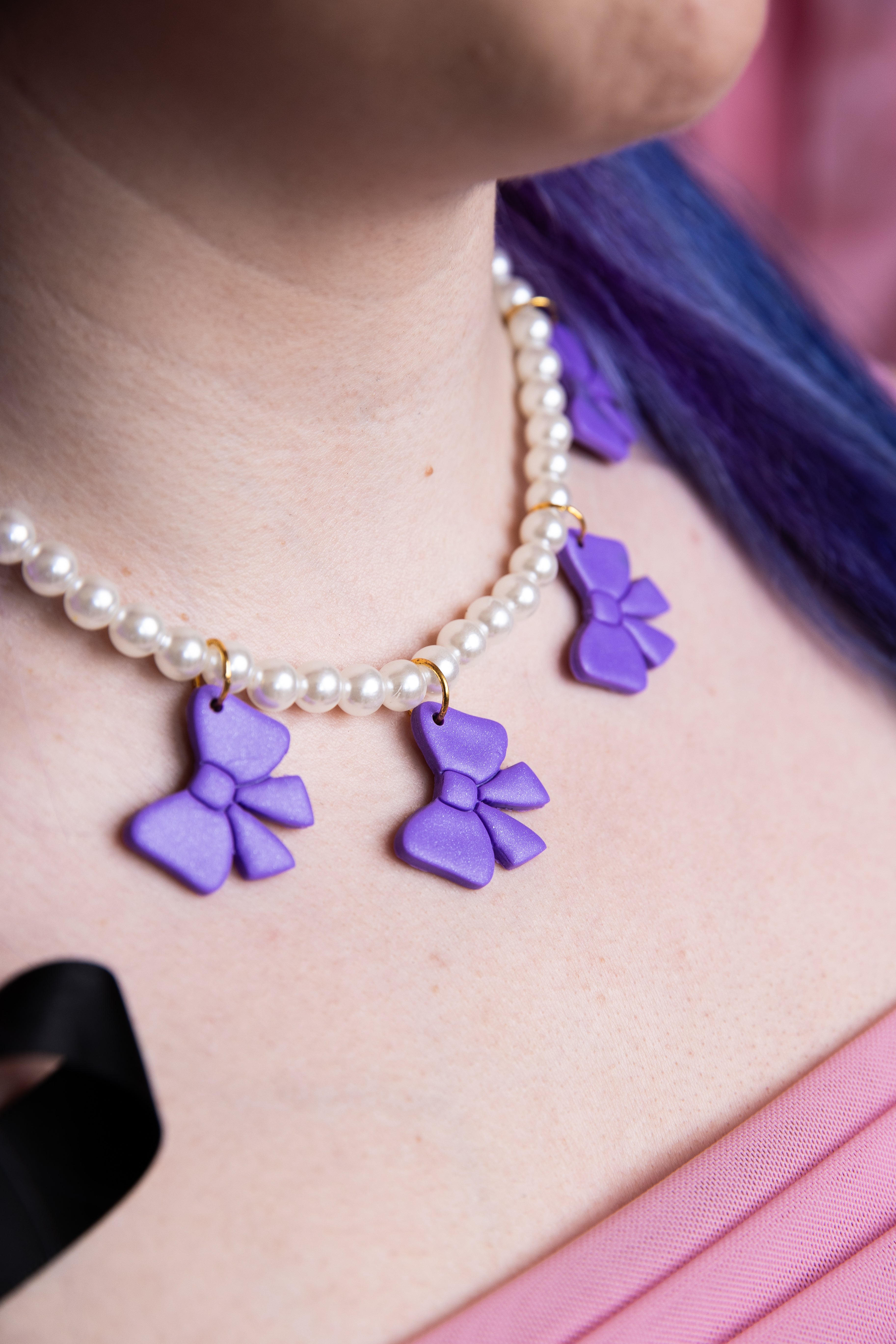 Purple Bow Pearl Necklace