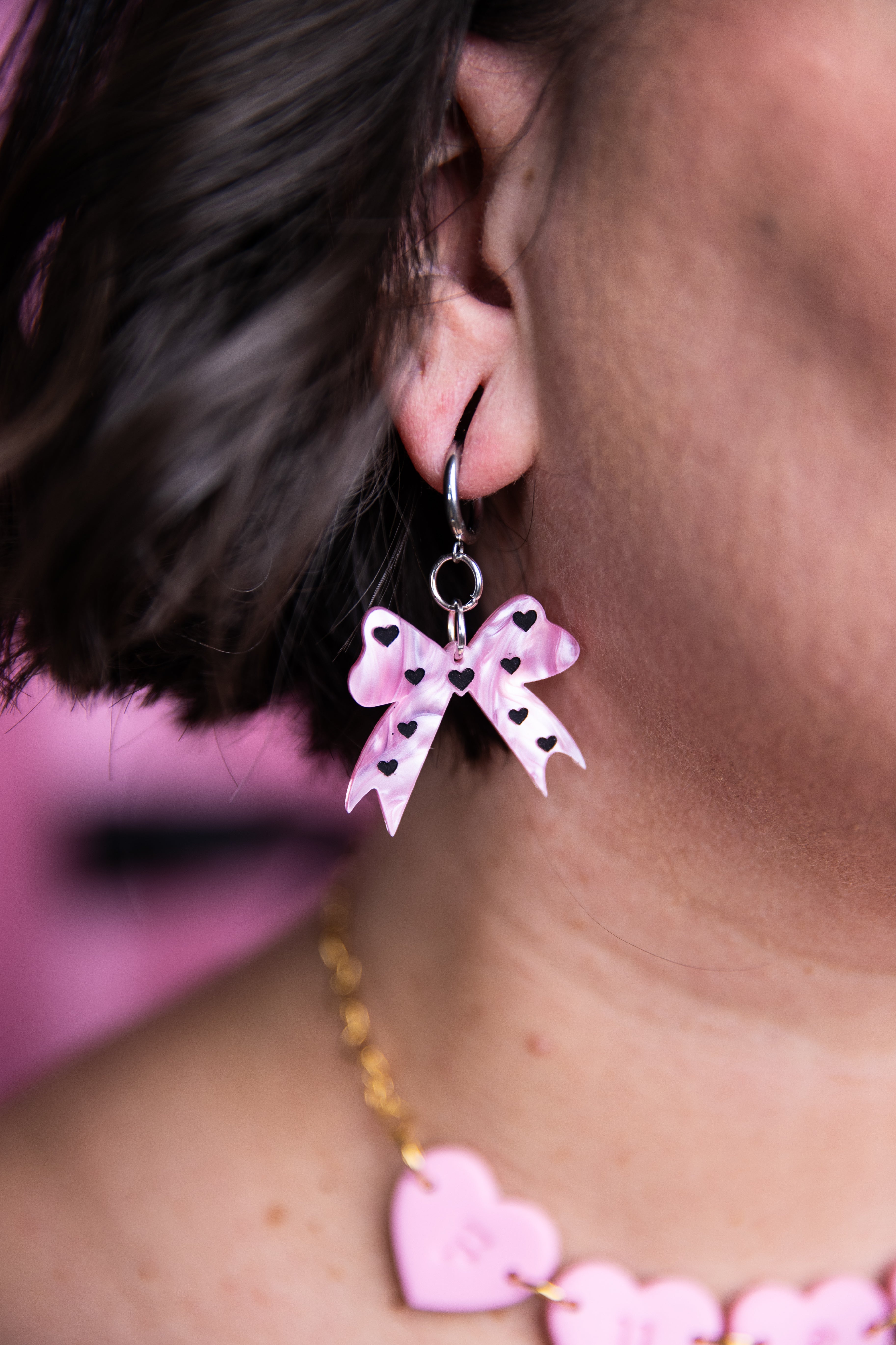 Pink Marble Bow Earrings