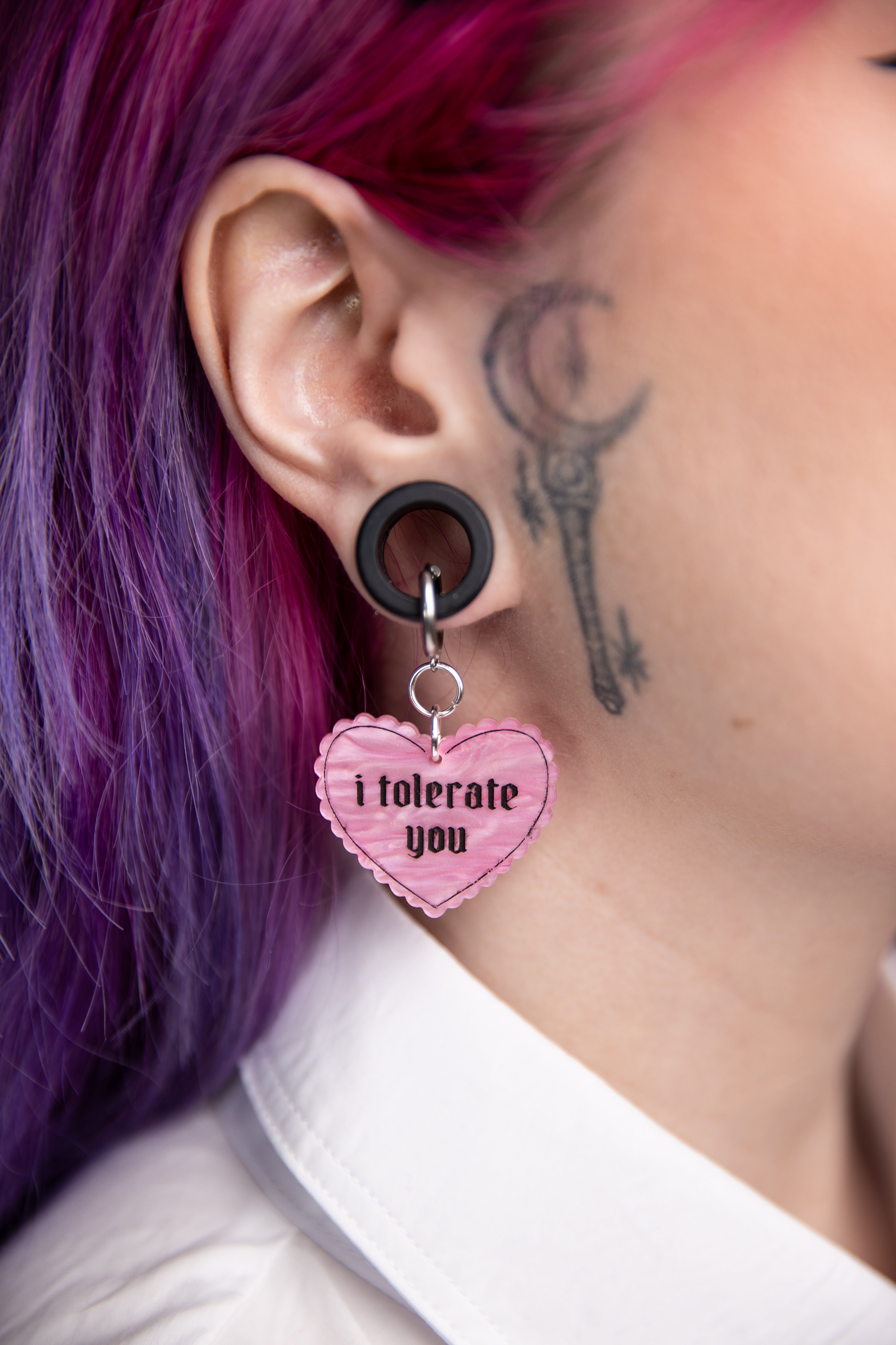 I Tolerate You Pink Marble Heart Earrings