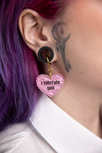 I Tolerate You Pink Marble Heart Earrings