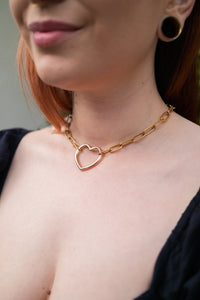 Heart Chain Paperclip Necklace - Gold