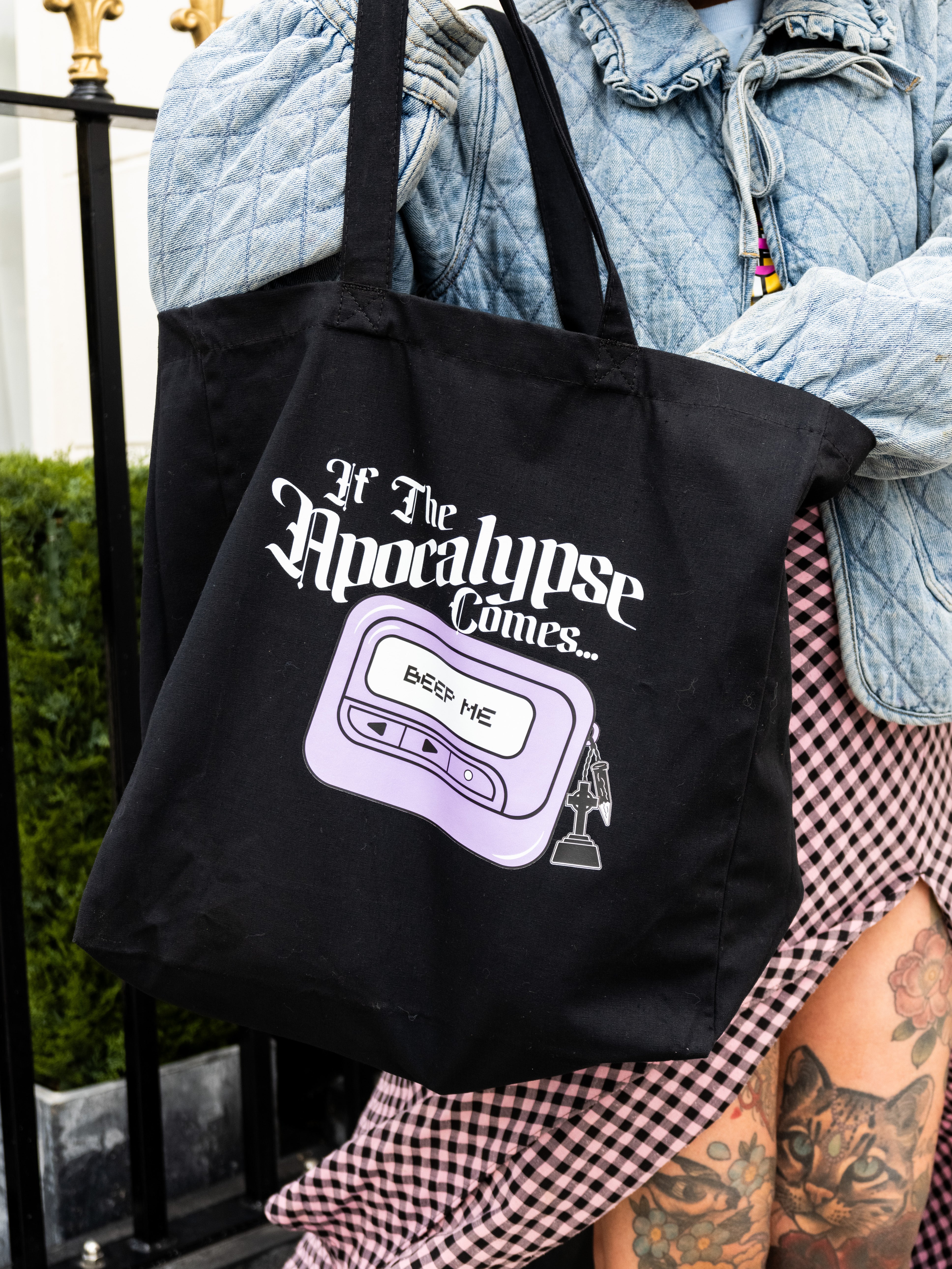 Buffy Beeper Black Canvas Shopper Tote Bag