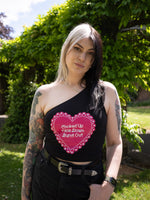 Load image into Gallery viewer, Red Wine Supernova Vintage Heart Black One Shoulder Top
