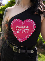 Load image into Gallery viewer, Red Wine Supernova Vintage Heart Black One Shoulder Top
