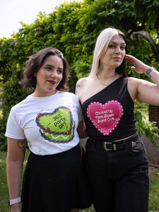 Red Wine Supernova Vintage Heart Black One Shoulder Top