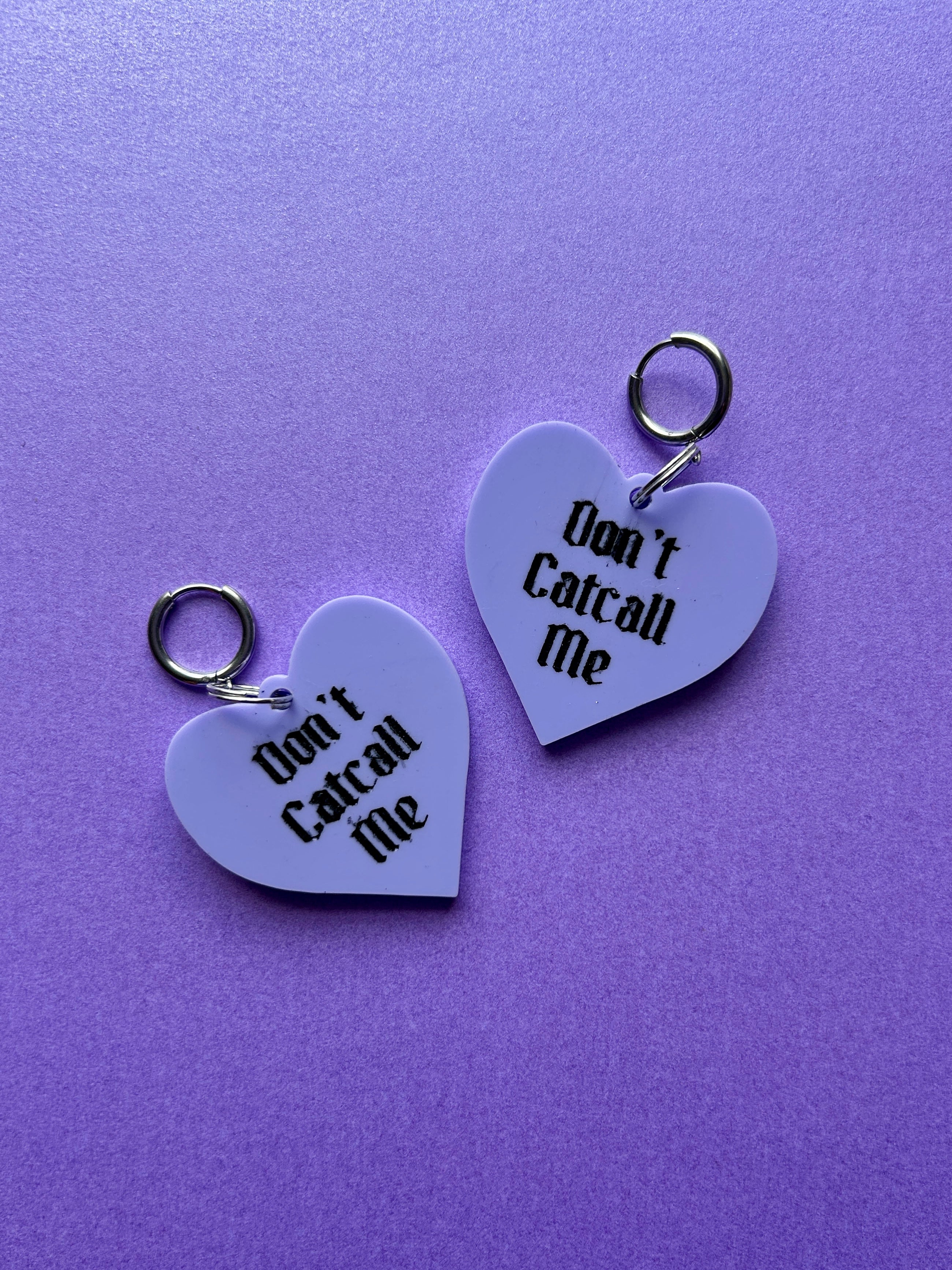 Dont Catcall Me Lilac Heart Earrings