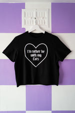 Load image into Gallery viewer, I&#39;d Rather Be With My Cats Black Boxy Cropped T
