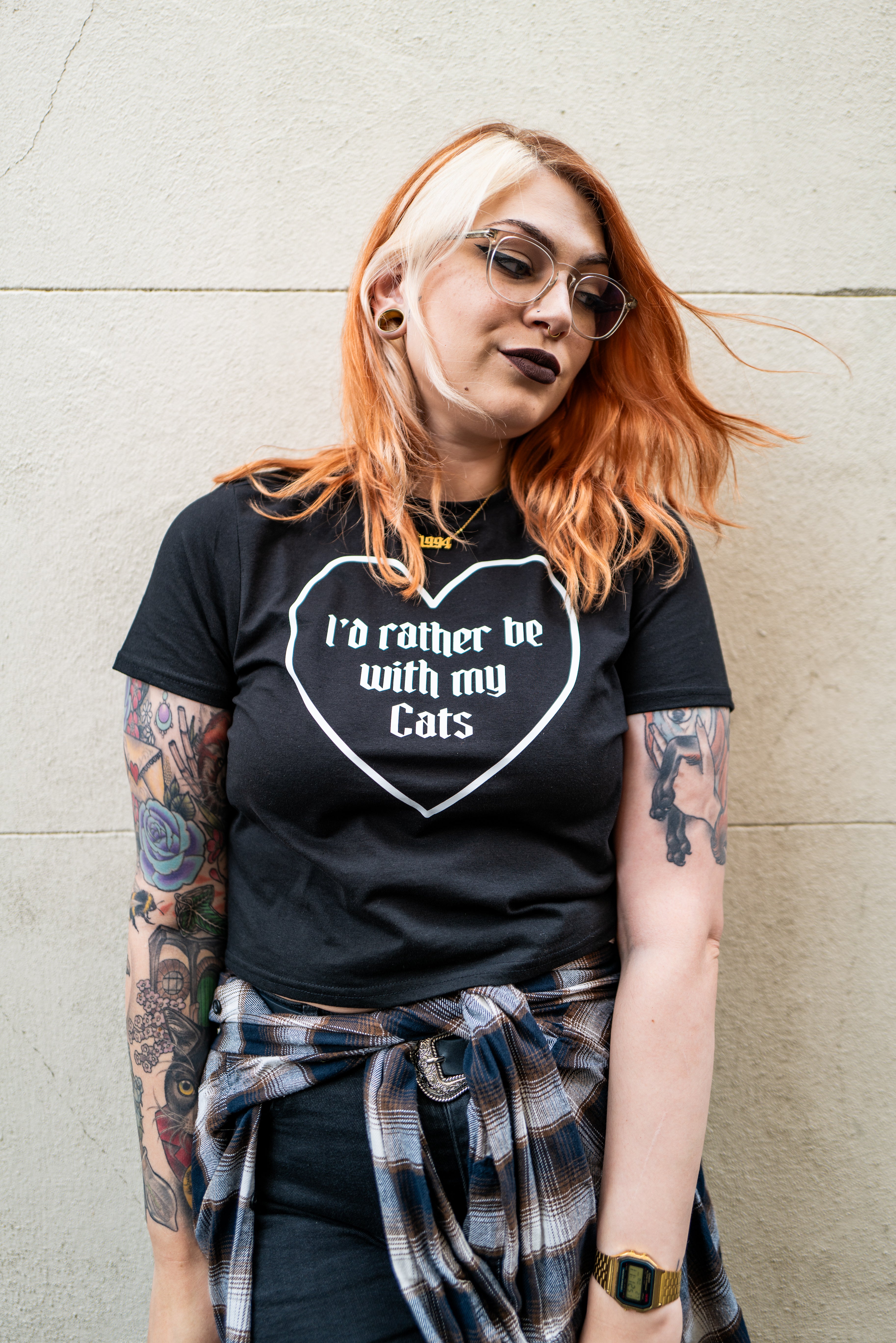 I'd Rather Be With My Cats Black Boxy Cropped T