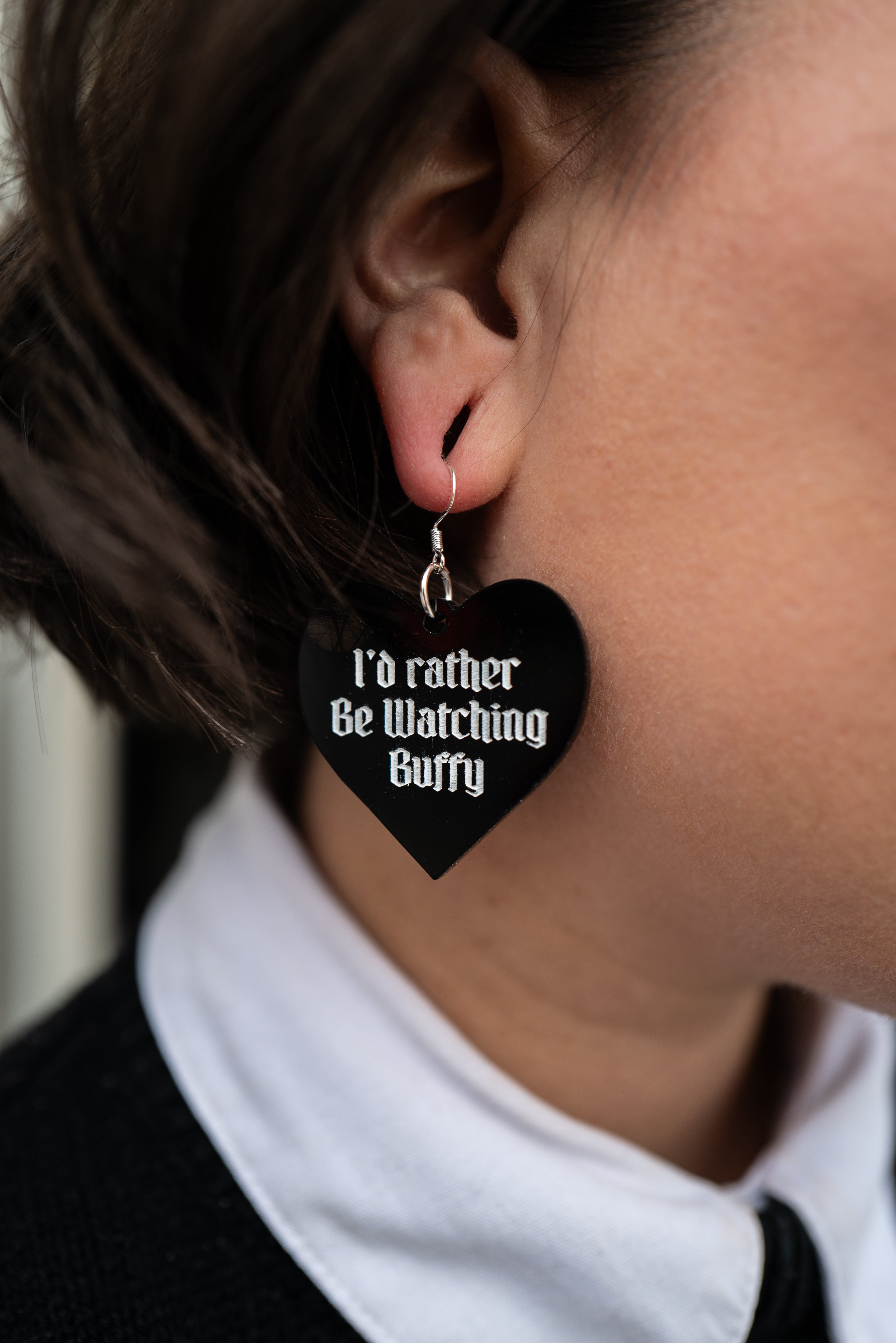 I'd Rather Be Watching Buffy Black Heart Earrings