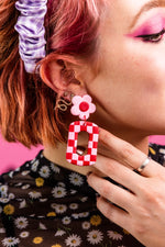 Load image into Gallery viewer, Pink &amp; Red Check Earrings
