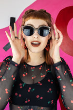 Load image into Gallery viewer, Cat Eye Studded Sunglasses - Silver
