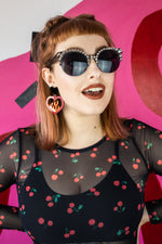 Load image into Gallery viewer, Cat Eye Studded Sunglasses - Silver
